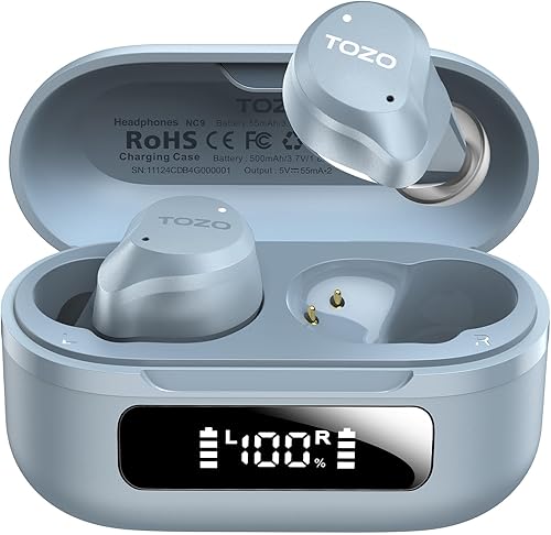 Miniatura 14 de TOZO NC9 Auriculares inalámbricos híbridos con cancelación activa de ruido, 6 micrófonos ENC Clear Call, IPX8 impermeable, auriculares intrauditivos