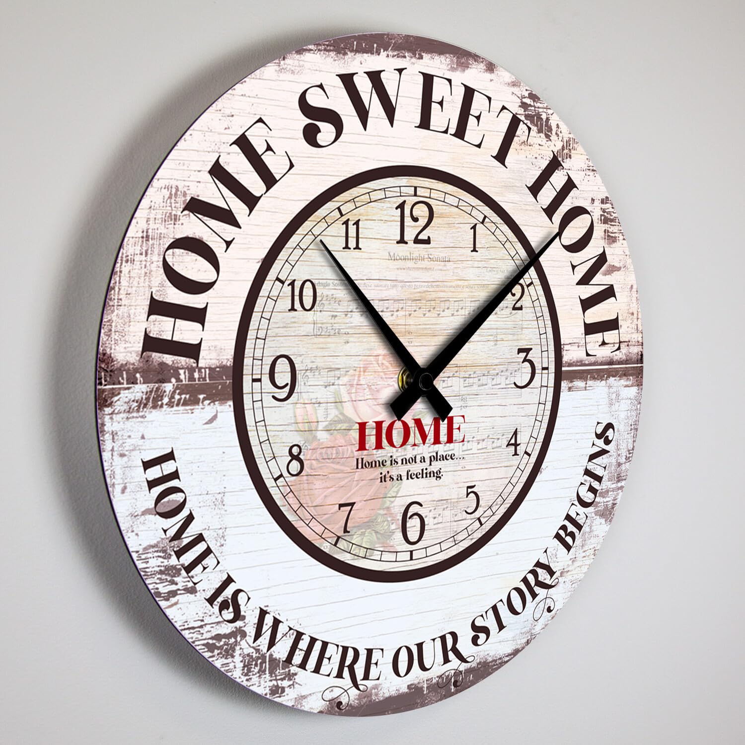 Giallobus - Reloj de línea Basic - Hogar Dulce hogar - Madera de MDF - Basic 30x30 - Mecanismo silencioso - Listo para Colgar - Modernos