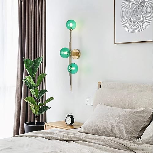 Miniatura 6 de BOKT Moderno aplique de pared con globo de 3 luces para baño, lámpara de pared contemporánea de tira larga dorada, minimalista, espejo de cristal