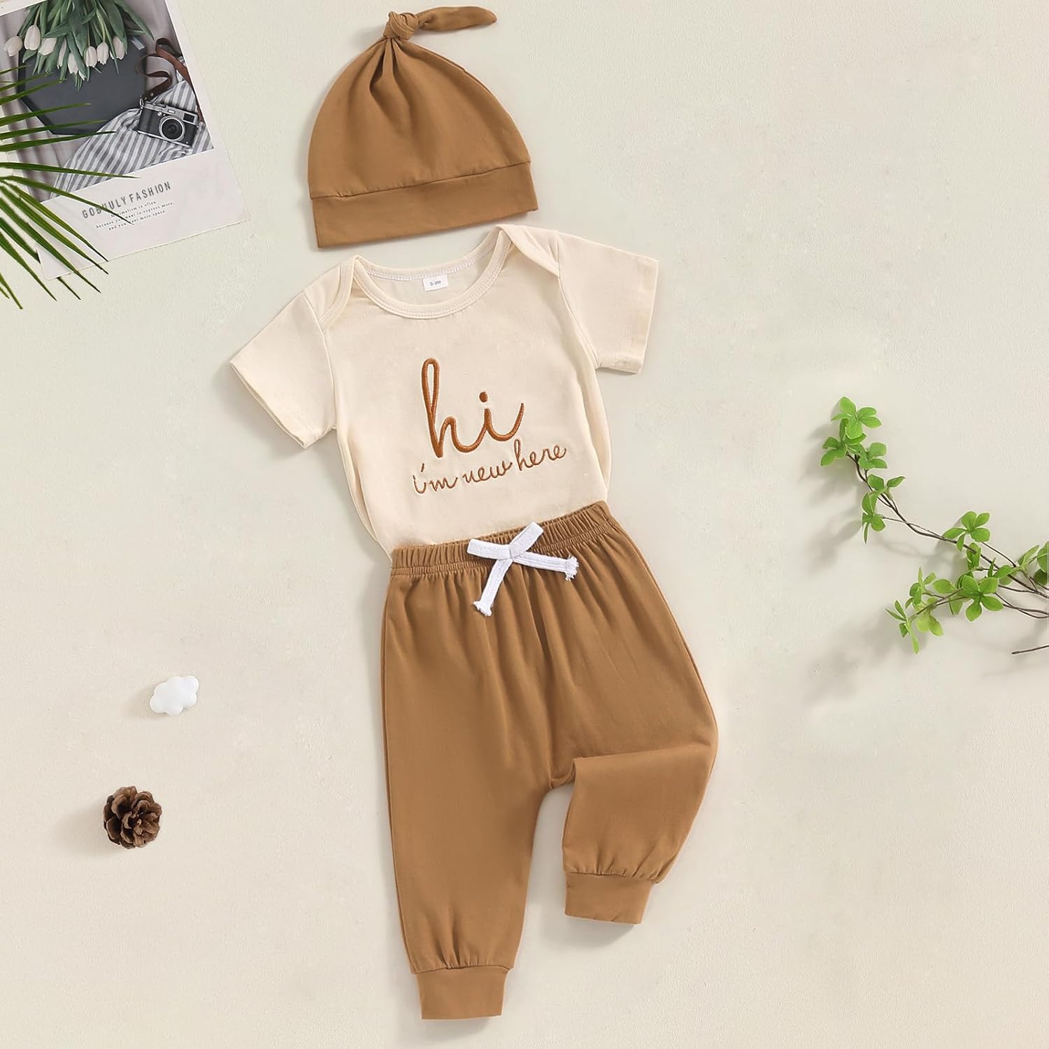 Newborn Baby Boy Clothes Hi I'm New Here Coming Home Outfit Letter Print Romper Pant Fall Winter Baby Boy's Clothing - Image 3