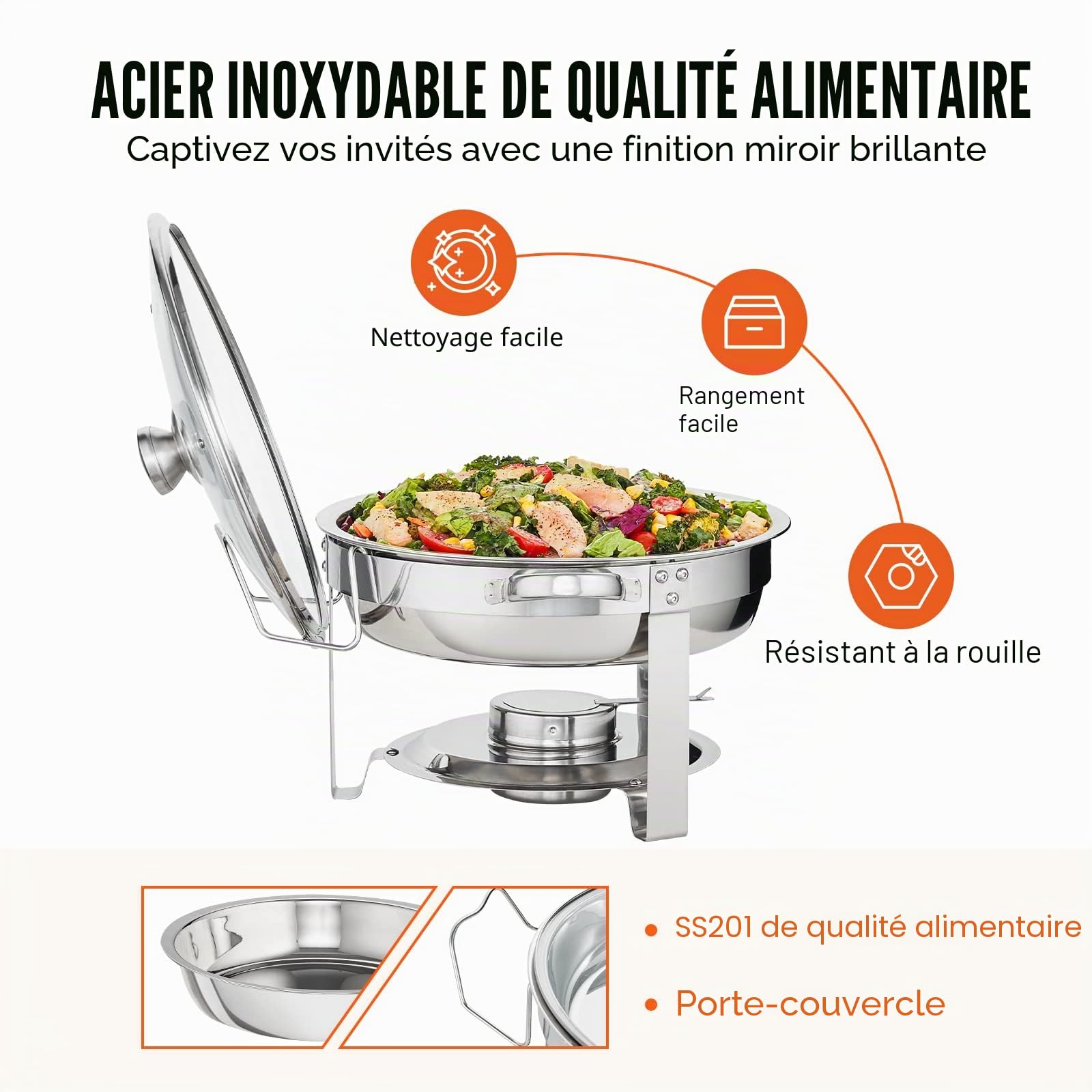VEVOR Chauffe-Plat Lot de 2 Bacs de 3,5 L Buffet Chauffant à Combustible Réchaud INOX Alimentaire Rond Récipient Maintient au Chaud pour Servir Buffet en Libre-Service Hôtel Traiteur Restauration