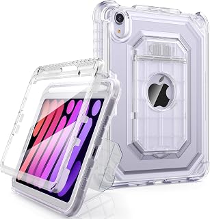 Clear Case for iPad Mini 6 8.3 inch 2021, [Built-in Screen Protector] & [Pencil Holder] Dual Layer Full-Body Shockproof Rugged Protective Case for iPad Mini 6th Generation, Clear