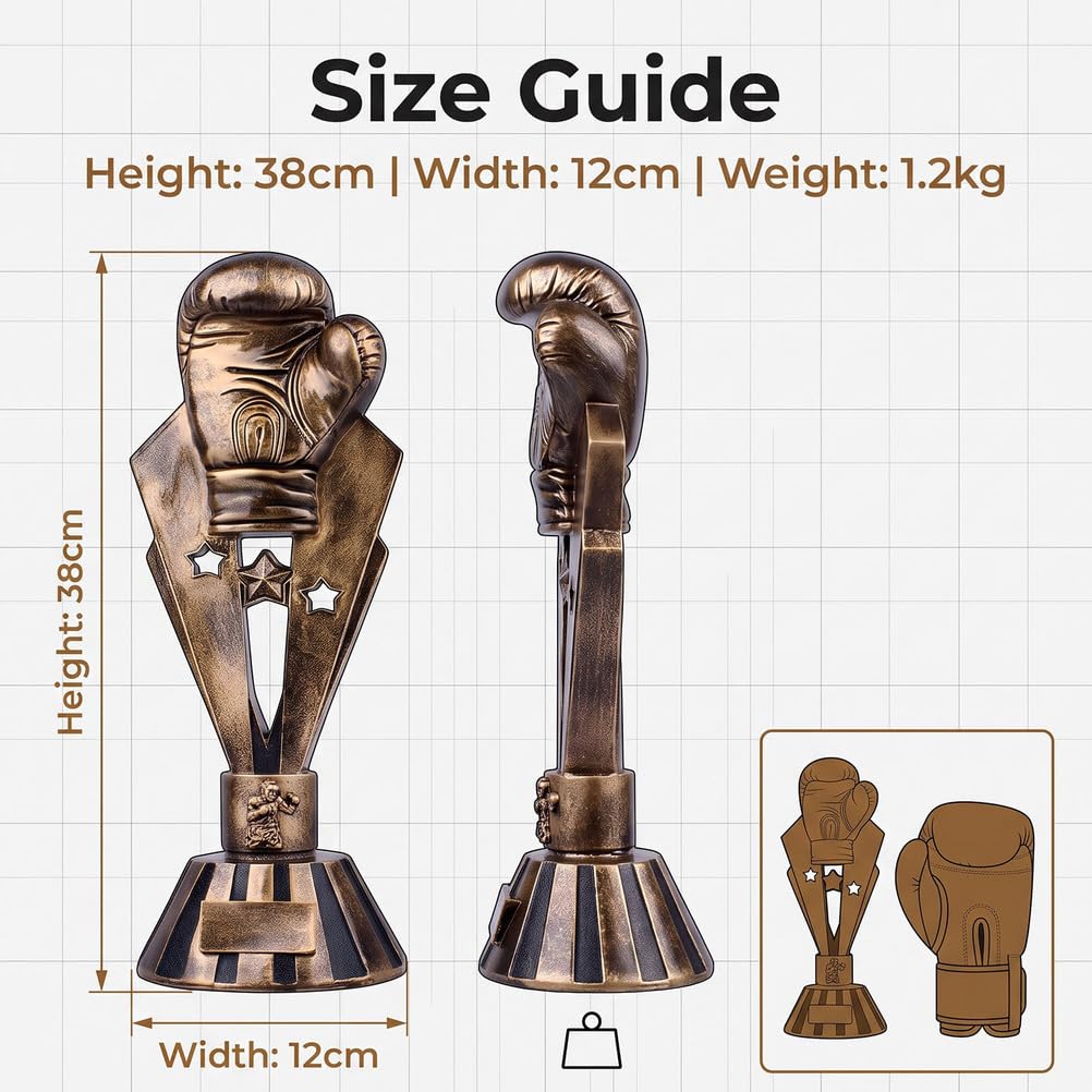 Trofeo Guante Boxeo Personalizado Premio Bronce Antiguo Diseño V | Resina premium con diseño alas V de 3 estrellas y relieve boxeador para torneos boxeo premios MMA gimnasios y coleccionistas