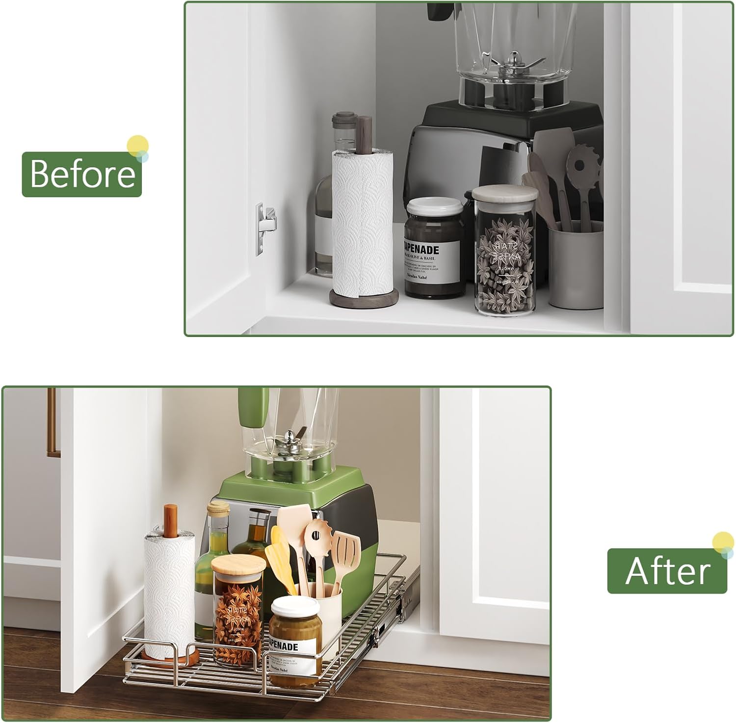 Pull Out Cabinet Organizer 10½" W x 18" D, Heavy Duty Cabinet Pull Out Shelves, Slide Out Drawers Organization for Kitchen Cabinets Bathroom - Image 8