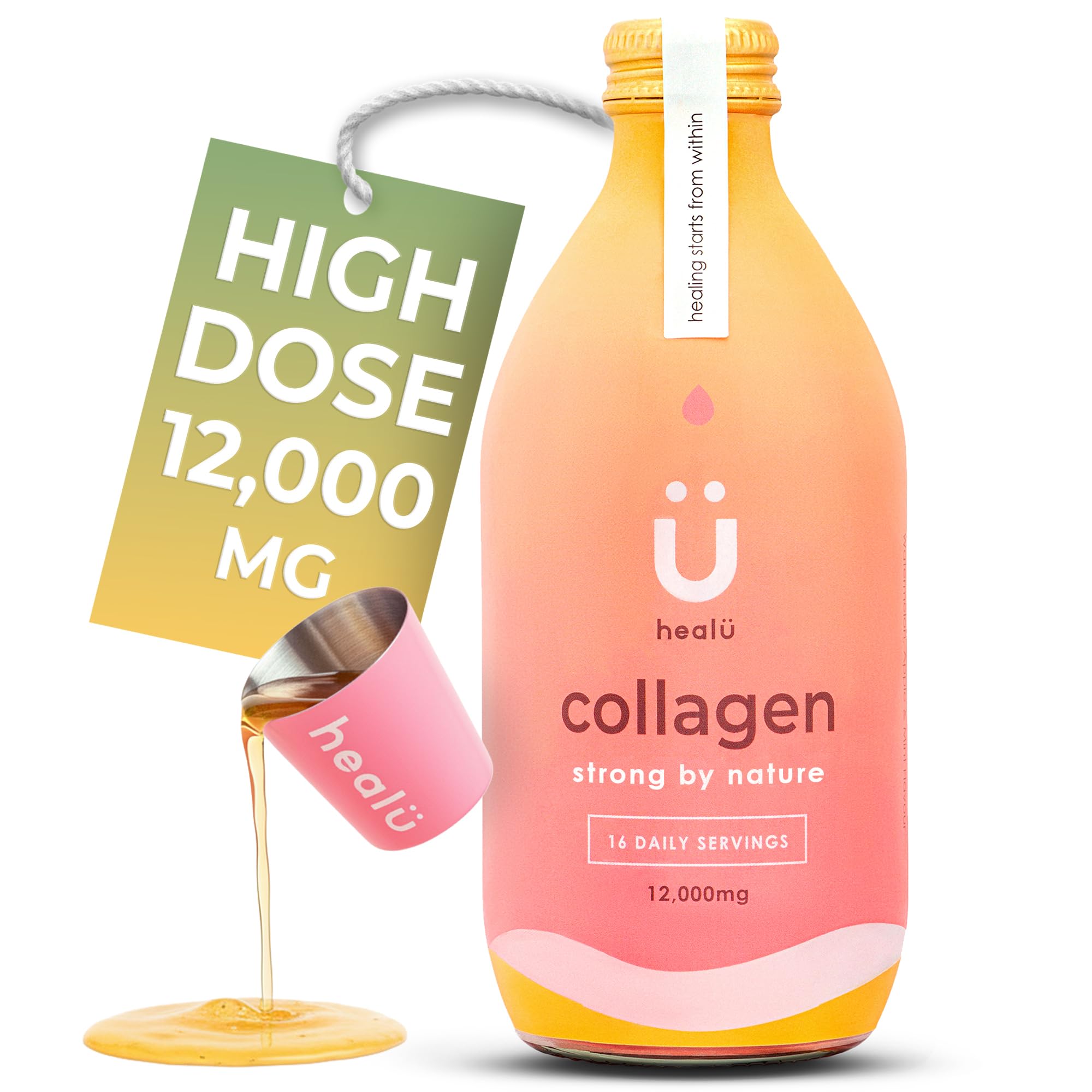 Super-Strength Liquid Collagen 12,000mg - Pure Hydrolysed Peptides for Women Skin, Hair, Nails and Muscle Repair - Grass-fed Bovine with VIT C, Zinc, Manganese - Made in UK- 330ml