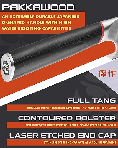 Miniatura 4 de KESSAKU Cuchillo de chef de 9.5 pulgadas, serie Spectre, acero inoxidable japonés forjado AUS-8 de alto carbono, mango de madera de Pakkawood con