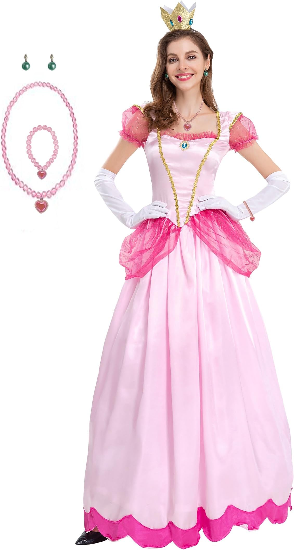 Princess Peach Costume Adult Halloween Cosplay For Women With Accessories Small, Small(Height 59-63 Inch), Pink
