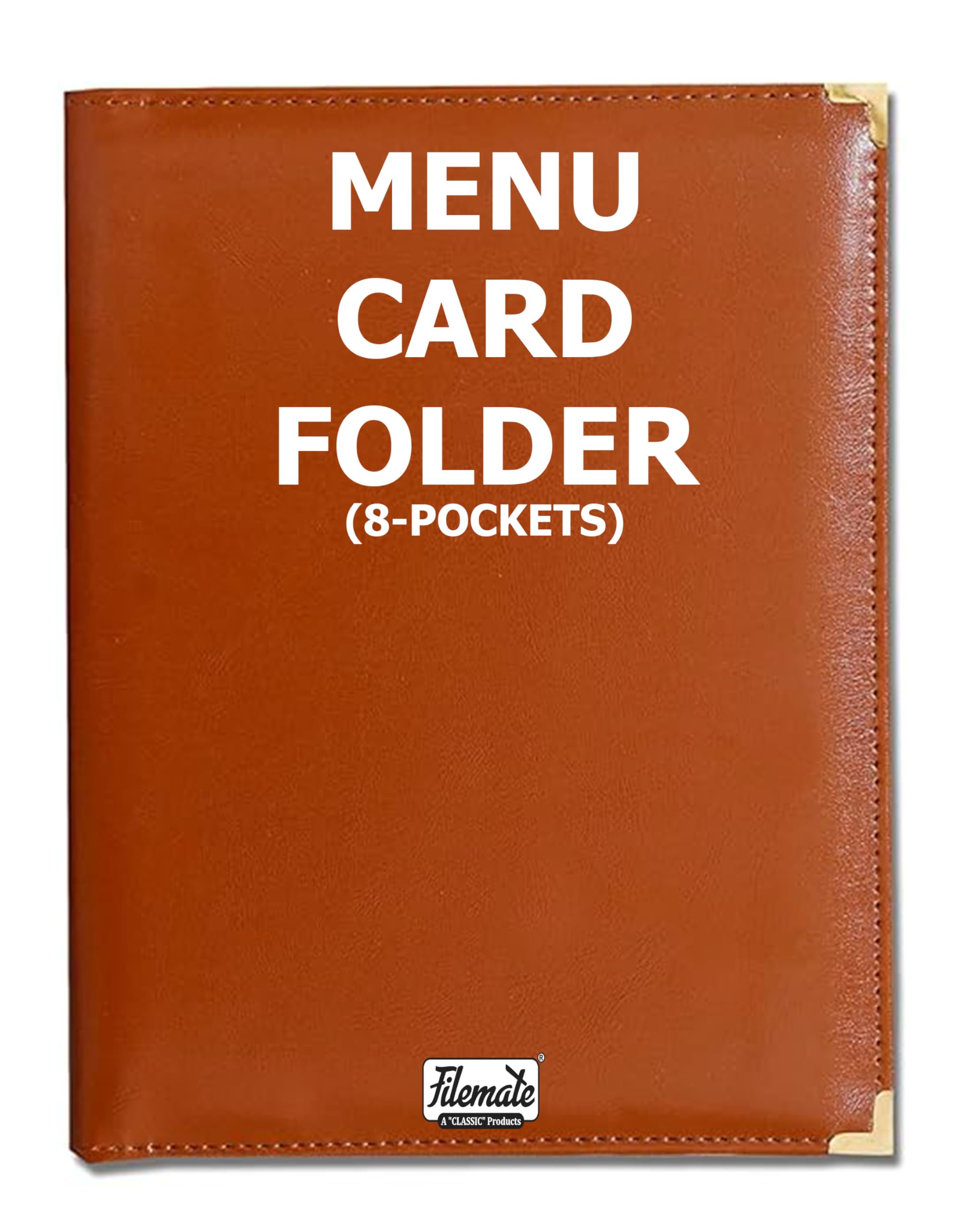 Filemate MENU CARD FOLDER (8-Pockets) / Holder for Restaurants or Hotels (A4 Size: 12.25 x 10 inch) (Tan Color)