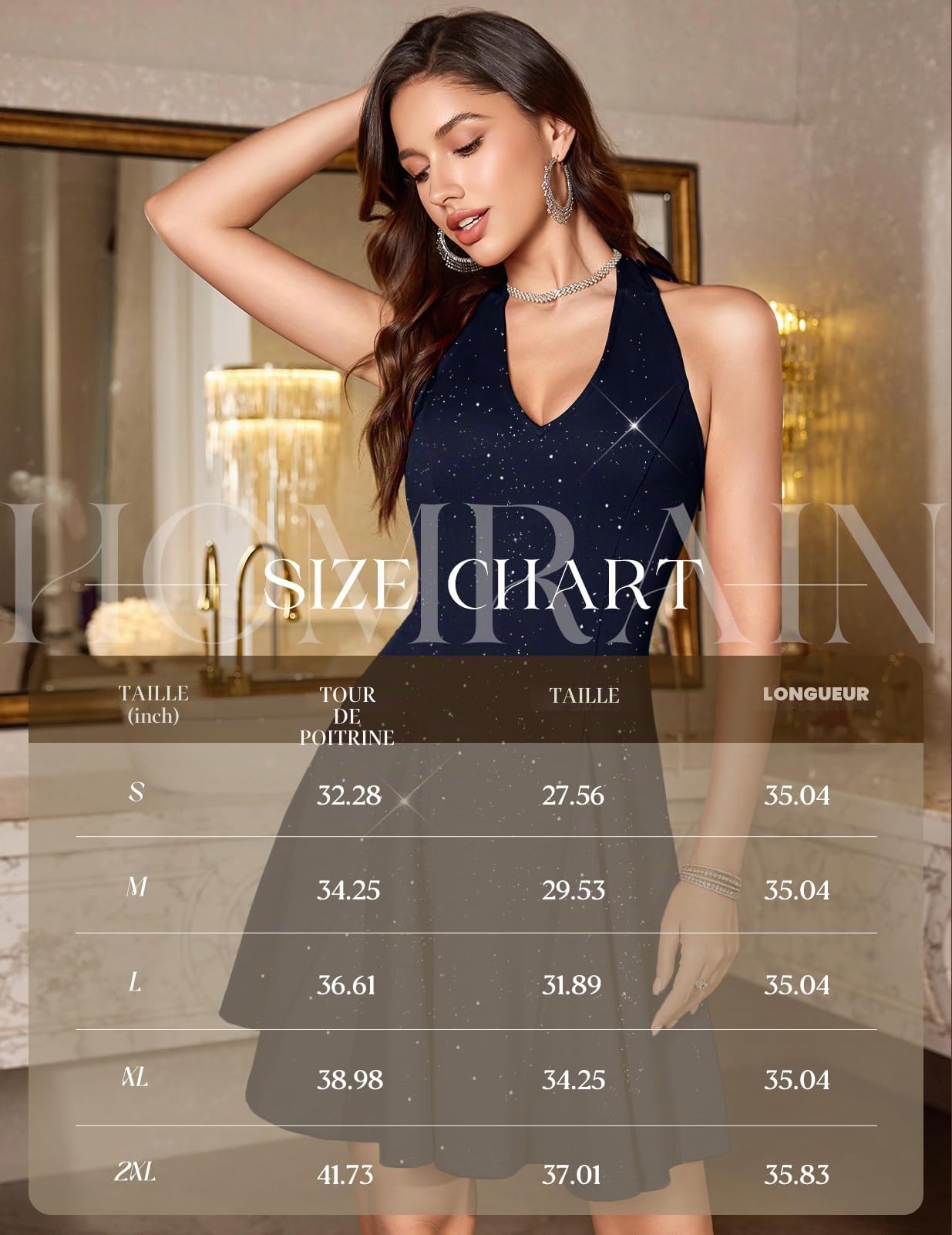 HomRain Robe de cocktail à paillettes avec col en V pour femme 2025 - Dos nu - Robe de soirée à paillettes
