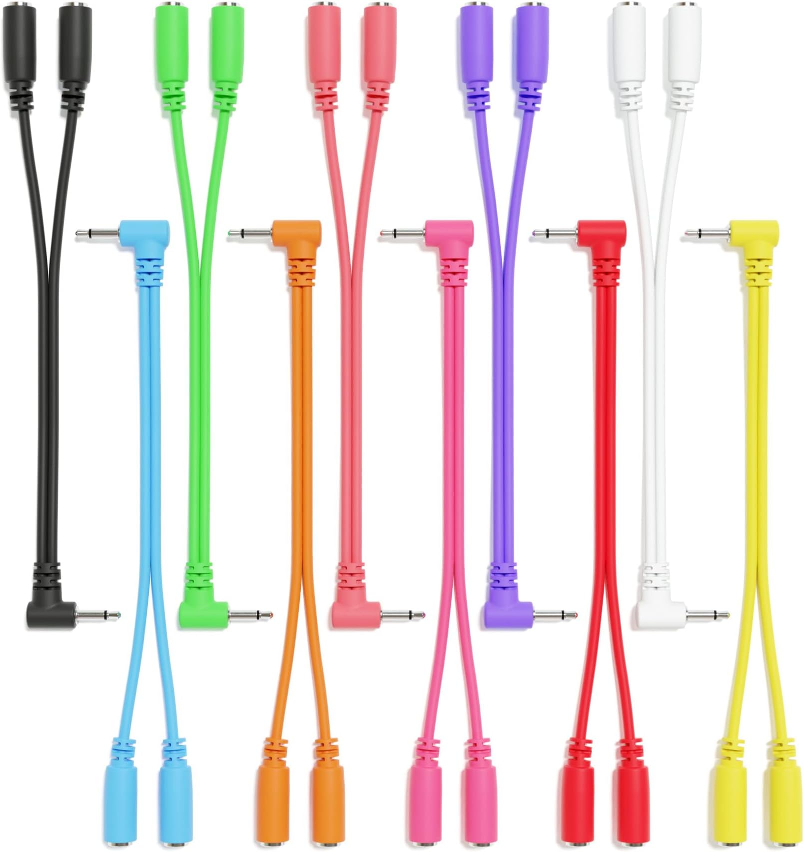 ExcelValleyRight Angle Mono Splitter Y Patch Cables - TS 3.5mm 1/8" Eurorack Synth Synthesizer [10-Pack]