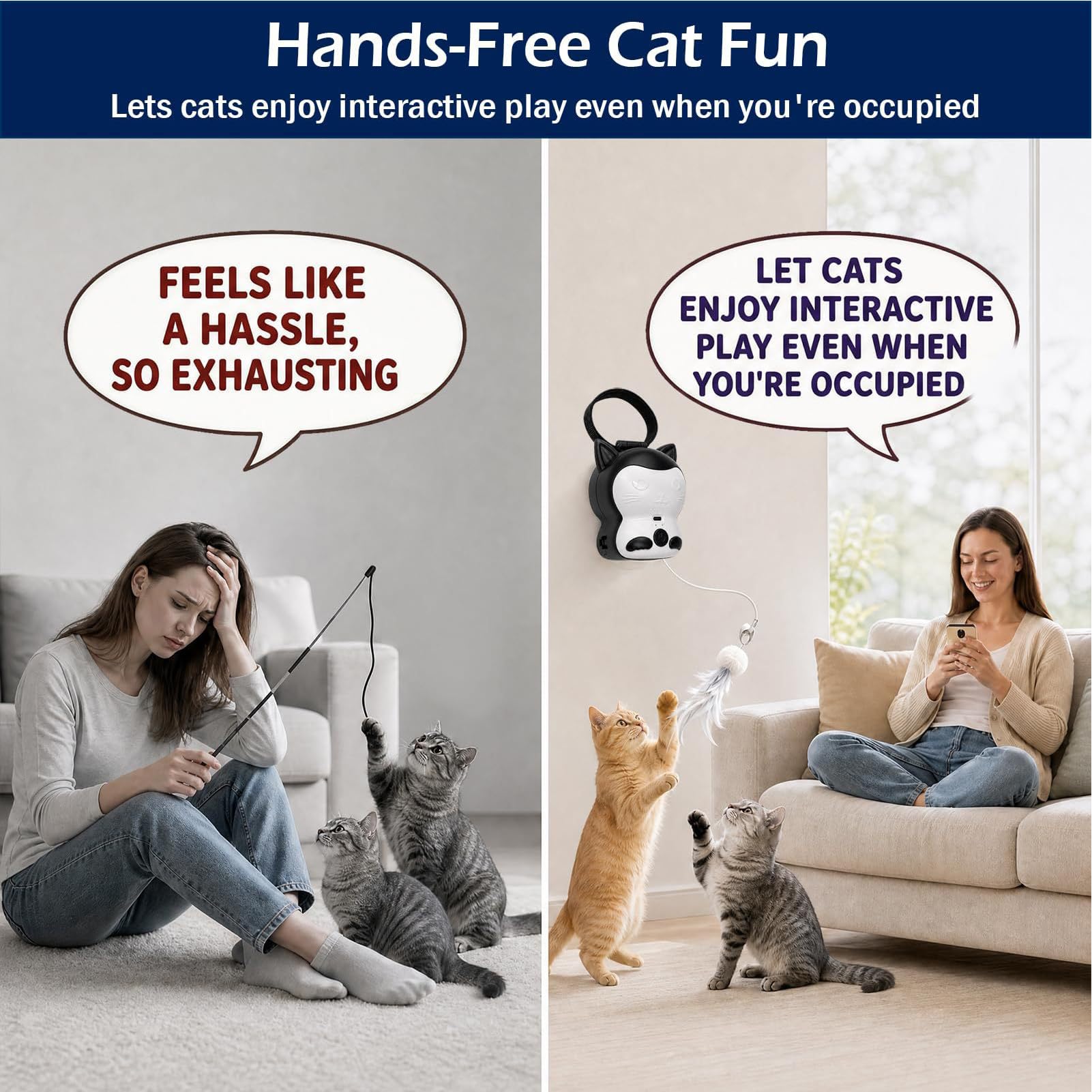 Jouet Interactif Automatique pour Chat, 2 Modes, Batterie 1200 MAh