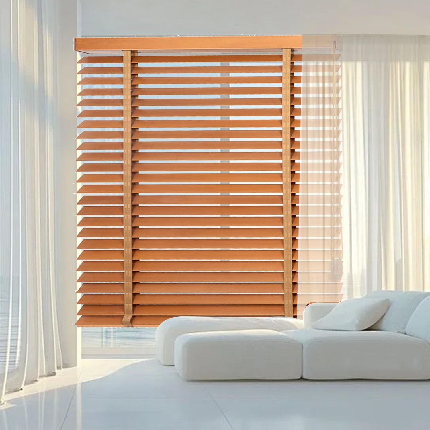 2" Slats Horizontal Darkening Venetian Blinds Faux Wood Home Window Blinds Cordless 24x60 36x48 30x72 64x89 72x48, Bedroom Wood Window Shades, Privacy Blinds for Office Interior Door(Walnut)