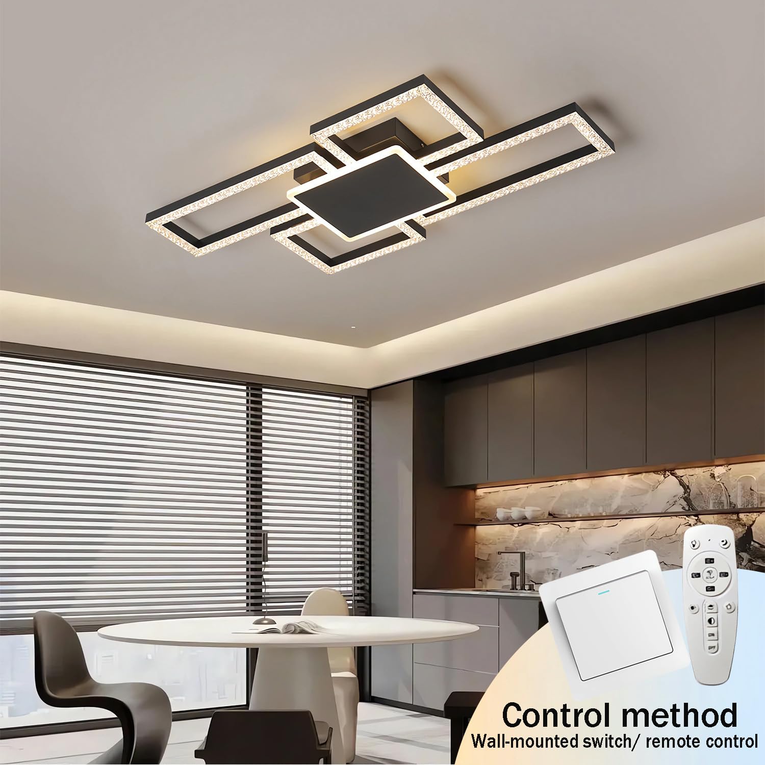 Kwadratowa Lampa Sufitowa LED 75W Czarna z Regulacją Jasności 5 głowic