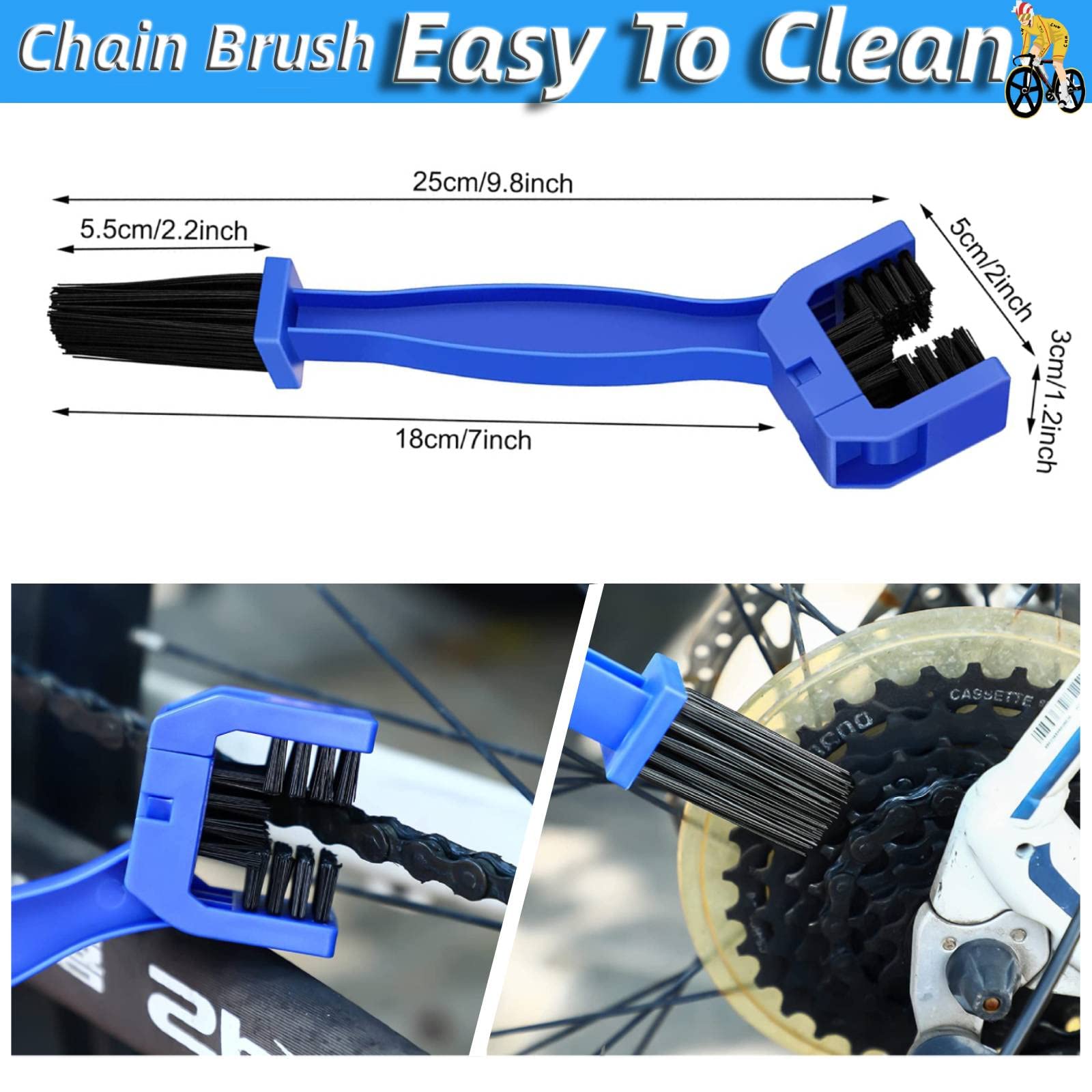 Juego de 7 cepillos de limpieza de bicicleta, juego de cepillos limpiadores de cadena de bicicleta adecuado para bicicleta sucia/carretera/montaña/BMX/híbrida/plegable
