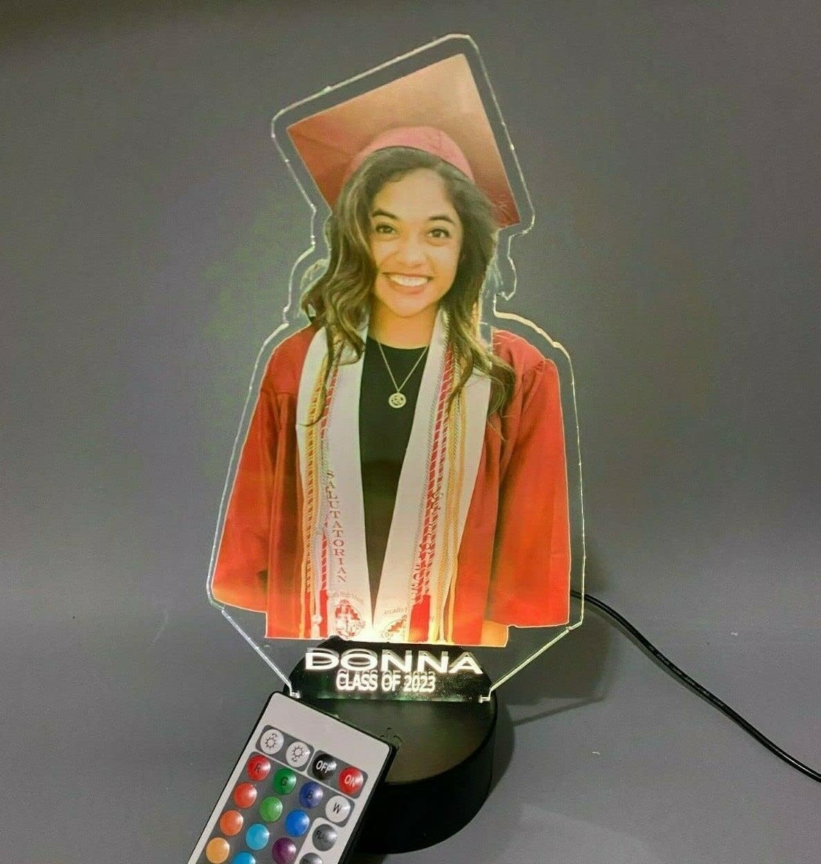 MIRROR MANIA Your Custom Picture Photo UV Printed on Premium Night Light Up LED Personalized Free Engraved Table Desk Centerpiece Lamp with Remote, 16 Color Changing Family & Friends Gift, It's Wow