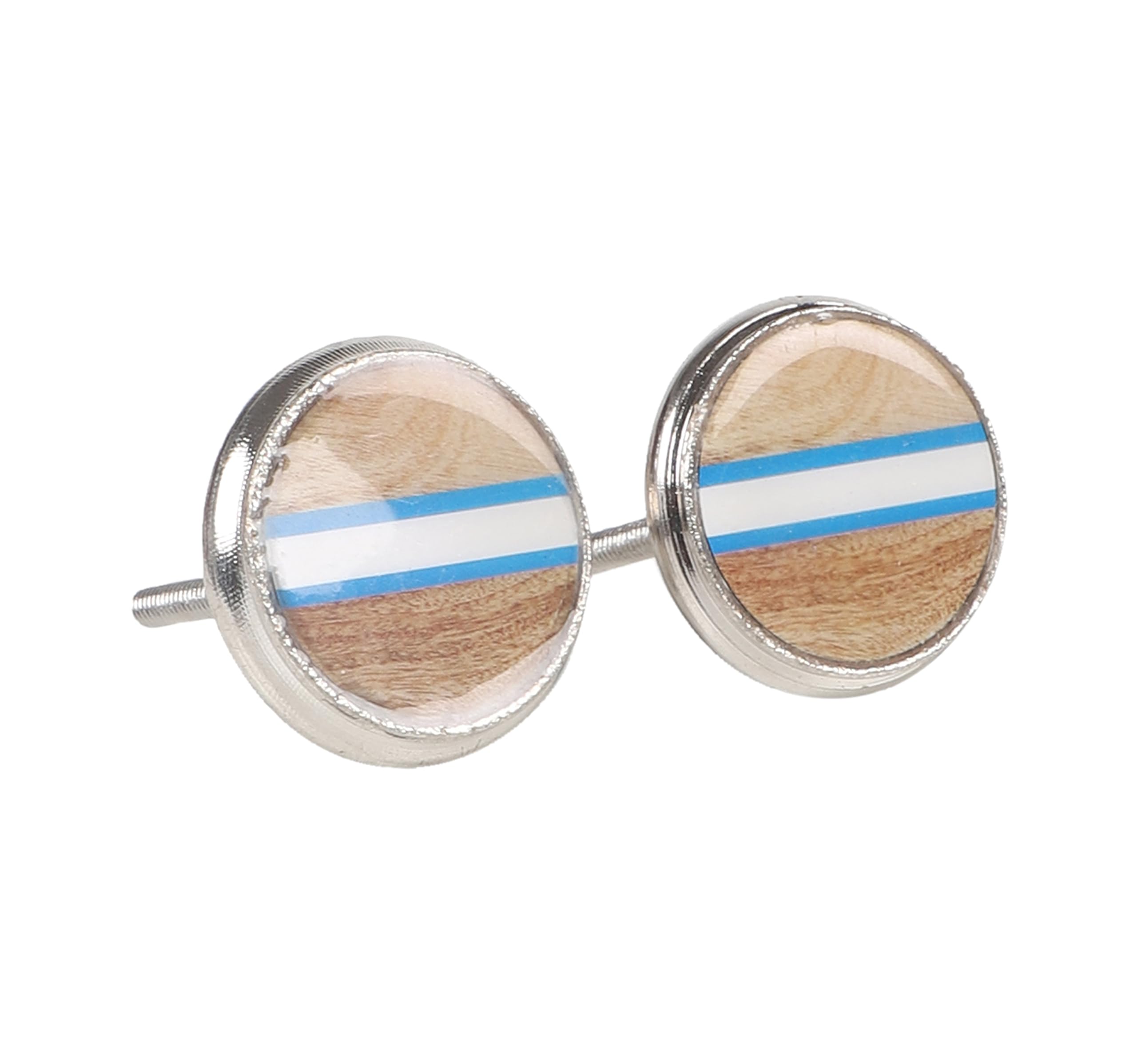 Two Moustaches Blue Stripes on Wooden Design Metal Knobs, Knobs for Cabinets, Dressers and Drawers – Decorative Drawer Pulls for Bathroom Fixtures | Pack of 2 (B0D1KFWPCH) Amazon Price History, Amazon Price Tracker