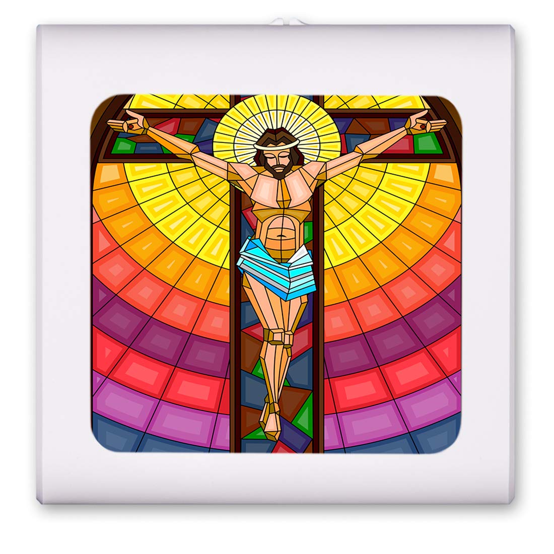 Plug in Dimmable LED Night Light with Dusk to Dawn Auto Sensor, Adjustable Brightness, Warm Light, Auto On-Off Nightlight for Bathroom, Hallway, Nursery, Bedrooms - Jesus On Cross Stained Glass