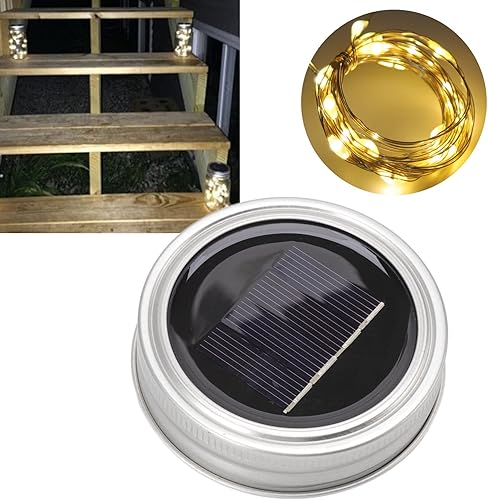 Miniatura 6 de plplaaoo - Tapas de luces solares para tarros de masón, 20 tapas de luz solar para tarros de masón, 6.6 pies, impermeables, sin llama, tapas de luz
