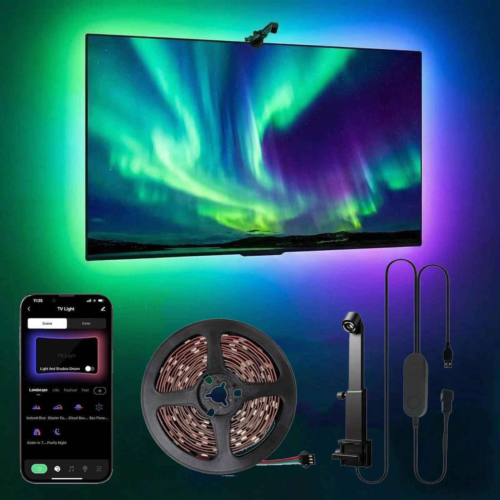 Lumina Pro TV Immersion Kit - WiFi TV Backlight with Camera - RGB Smart TV Lights for 55-65 inch TVs - App & Voice Control, Music Sync, High-Density LED Strip (2026 Upgraded Edition) (16.4Ft)