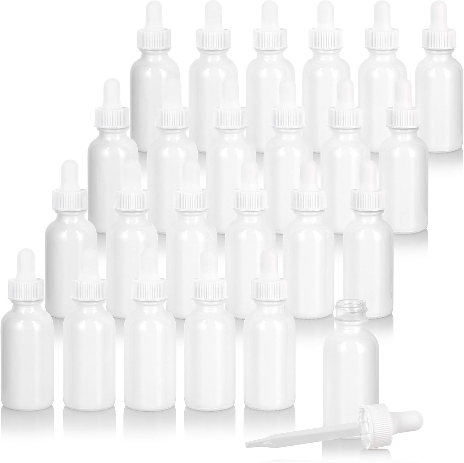 JUVITUS (24 pack) 1 oz / 30 ml White High Shine Gloss Glass Boston Round Bottle with White Dropper