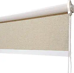 Cortina Persiana Rolo Blackout 100% (Cor Linho Bege - 1,50L x 1,50A - Sem BANDO) Acabamento Preto ou Branco Pronta para Instalação
