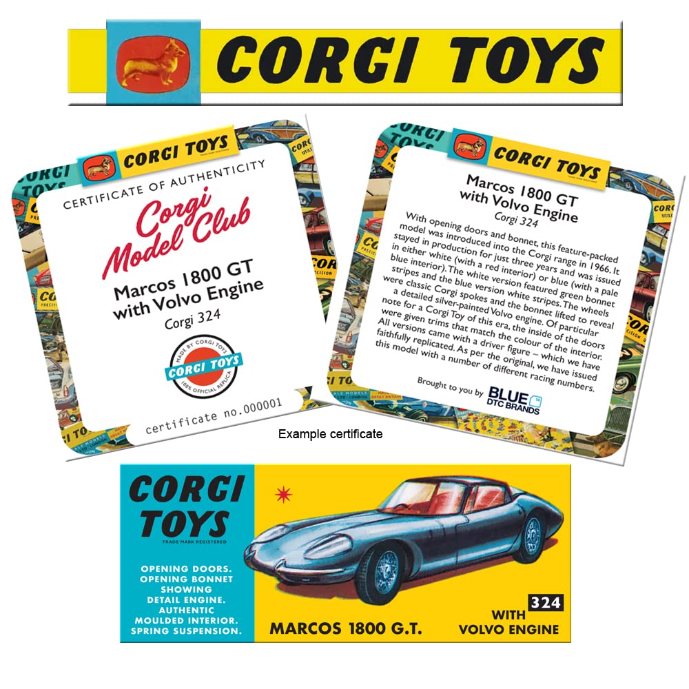 Corgi Club N°324 – Marcos 1800 GT N°5 – Miniature Diecast Bleue – État Neuf