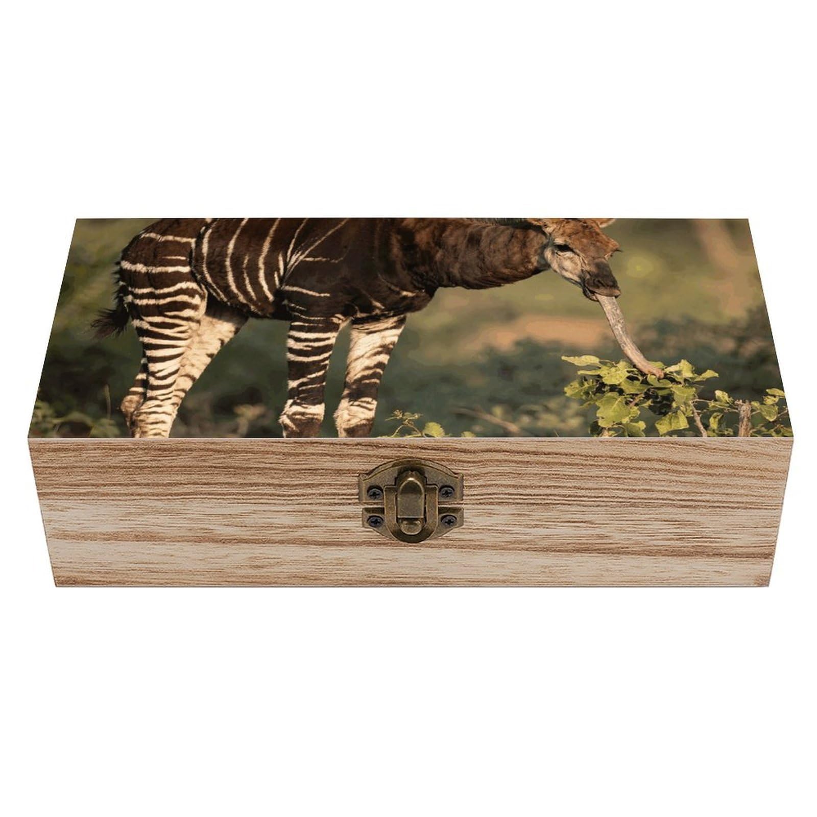 Oudrspo Okapi Wooden Keepsake Box Decorative Memory Storage Box with Hinged Lid Small Jewelry Keepsake Boxes for Storing Gift Pictures Letters Time Capsule