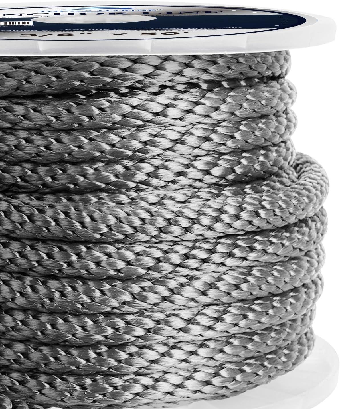 YOUNG MARINE Made 3/8 Inch 100FT 150FT Premium Solid Braid MFP Anchor Line Braided Anchor Rope/Line with Stainless Steel Thimble and Shackle, Grey (3/8" x 50') - Image 2