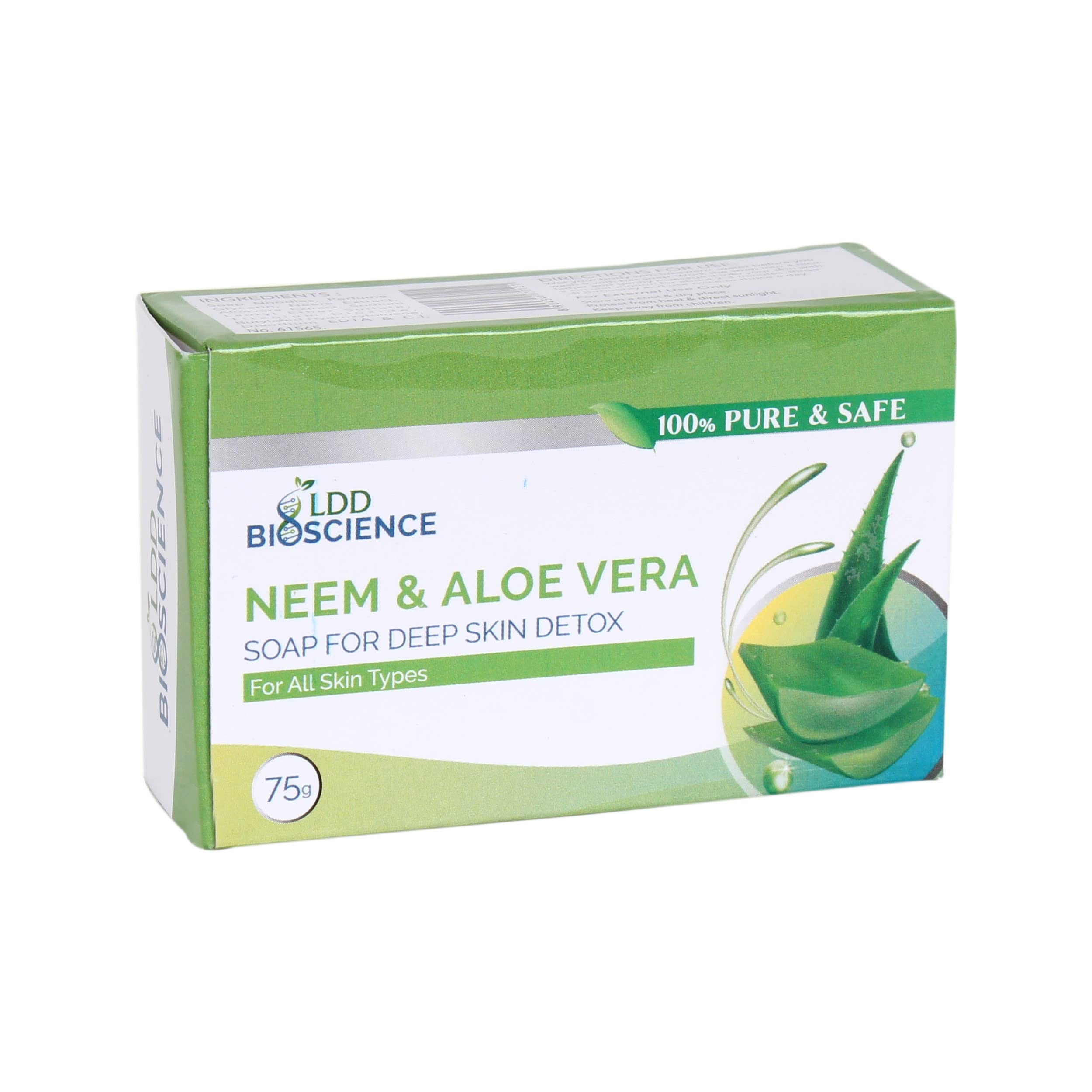 LDD BIOSCIENCE Neem and Aloe - Vera Soap Enriched with Natural Extracts of Neem, Aloe Vera & Glycerin (75 Gram Pack of 1) Best Soap For Moisturizing & Glowing Your Skin