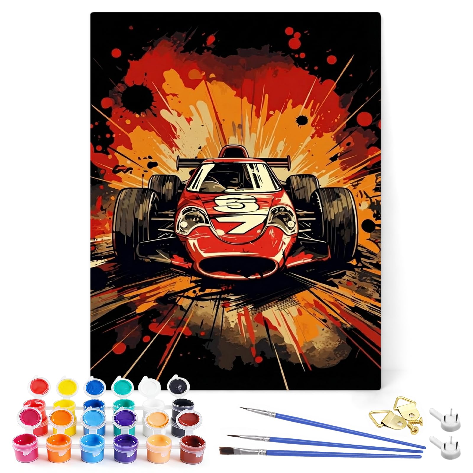 Racing Car Paint by Numbers for Adults, Adult Paint by Numbers Canvas Kits, Unframed Painting by Numbers Kit by Numbers for Adults, 11.8x15.7in DIY Racing Car Canvas Wall Art for Home Decor
