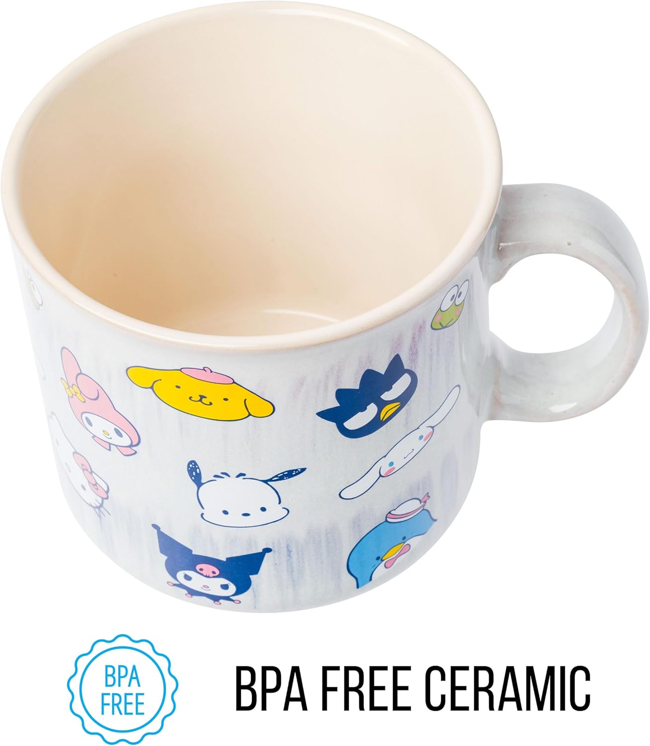 Silver Buffalo Sanrio Hello Kitty and Friends Featuring My Melody, Badtz-Maru, Pochacco, Keroppi, Pompompurin, Cinnamoroll, Kuromi, and Tuxedo Sam Reactive Glaze Ceramic Camper Mug, 20 Ounces - Image 7