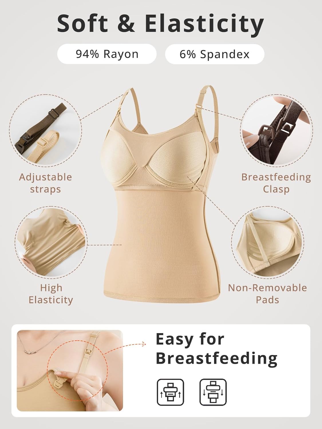 Ninee Womens Maternity Nursing Tank Tops with Built in Bra for Breastfeeding Adjustable Straps Camisoles Cami Tanks - Image 4