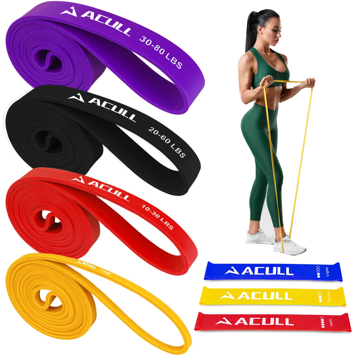 Resistance Band Set of 7, Pull Up Assistance Bands, Exercise Bands, Workout Bands, Stretch Bands for Physical Therapy, Working Out, Shape Body, Muscle Training, Home Workouts, Men and Women