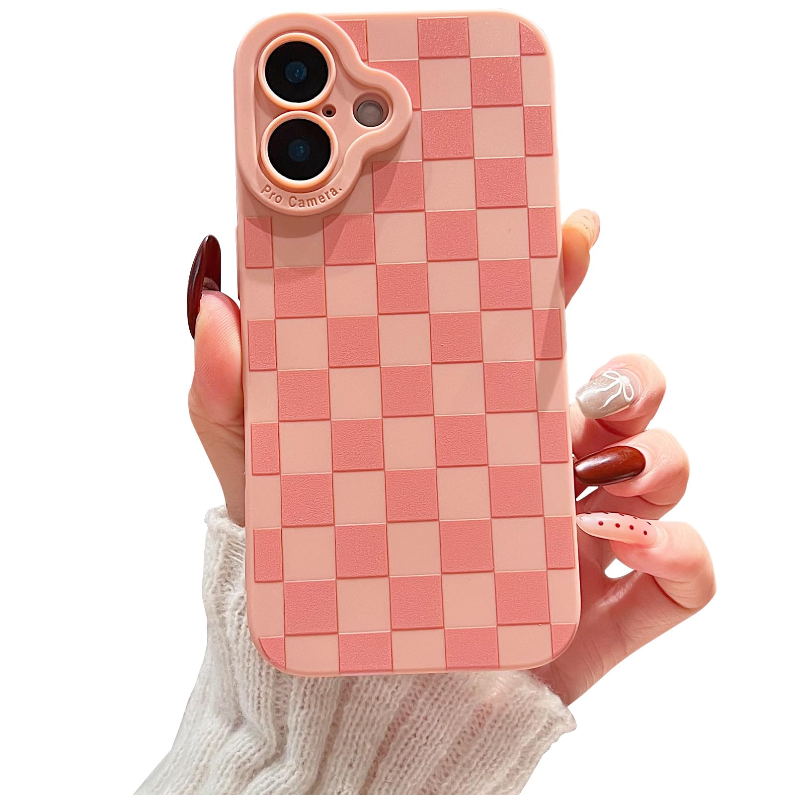 YUMUPIFE Compatible with iPhone 16 Case Cute Checkered Pattern Design for Girls Women, Soft Silicone Shockproof Protective Designed for iPhone 16
