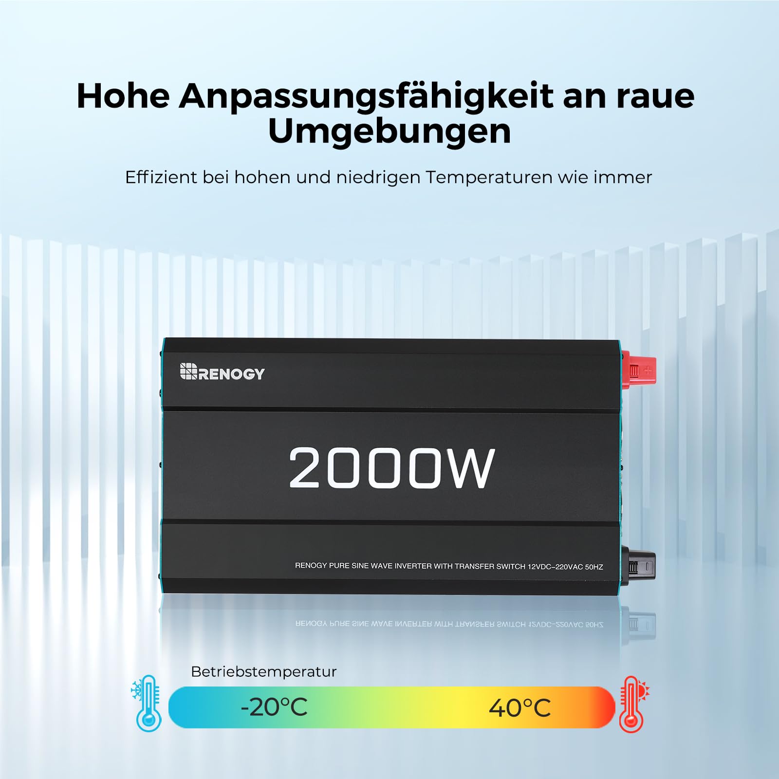 Renogy 2000W/4000W 12V auf 230V Reiner Sinus Wechselrichter mit Netzvorrangschaltung Spannungswandler mit 2 Europäische Steckdose für Haushaltsgeräten