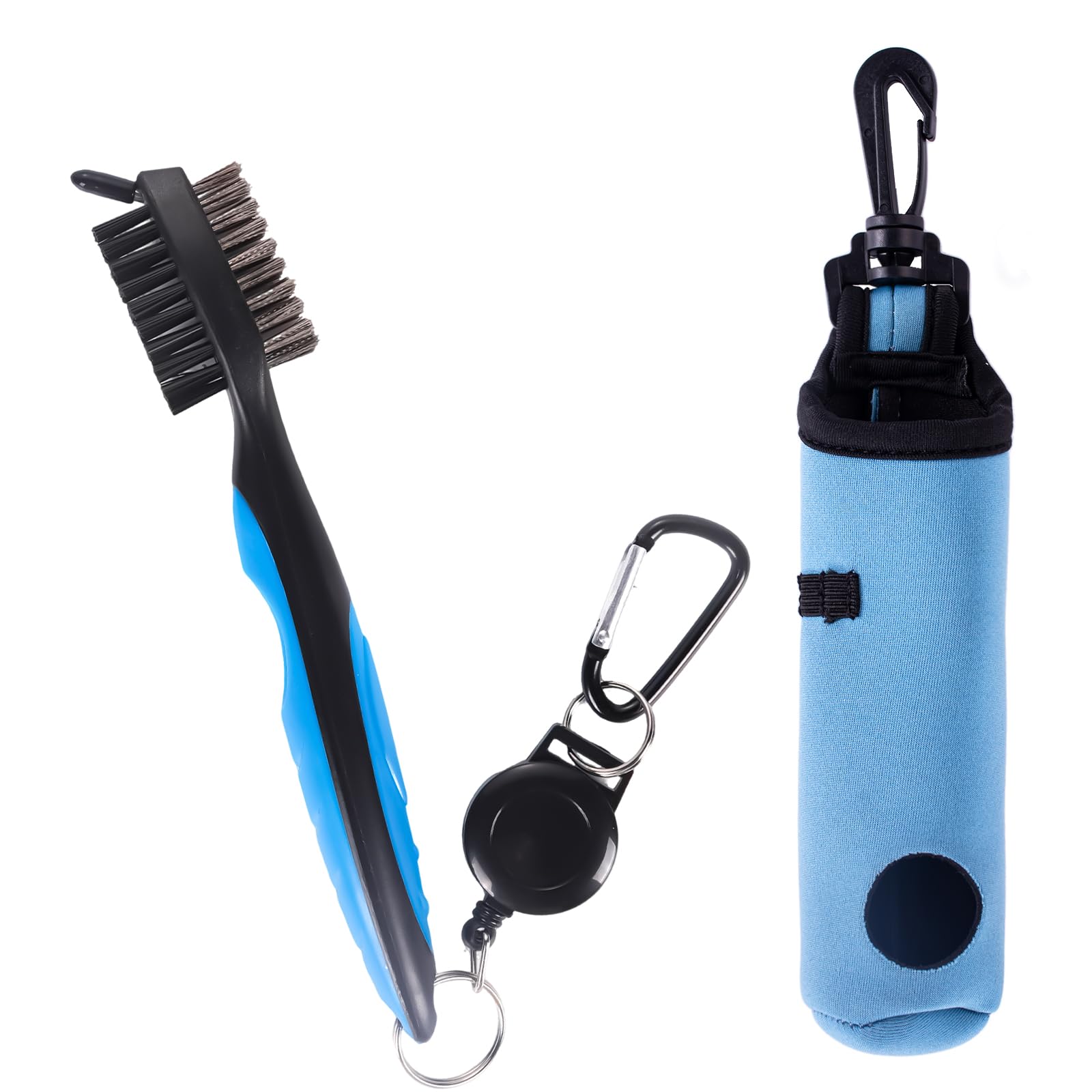 Golf Brush, Golf Club Brush with Retractable Groove Cleaner, Golf Club Cleaning Kit with Carabiner Clip &amp; Storage Pouch, Effective Dirt Removal on Clubs, Shoes &amp; Gear (2PCS)