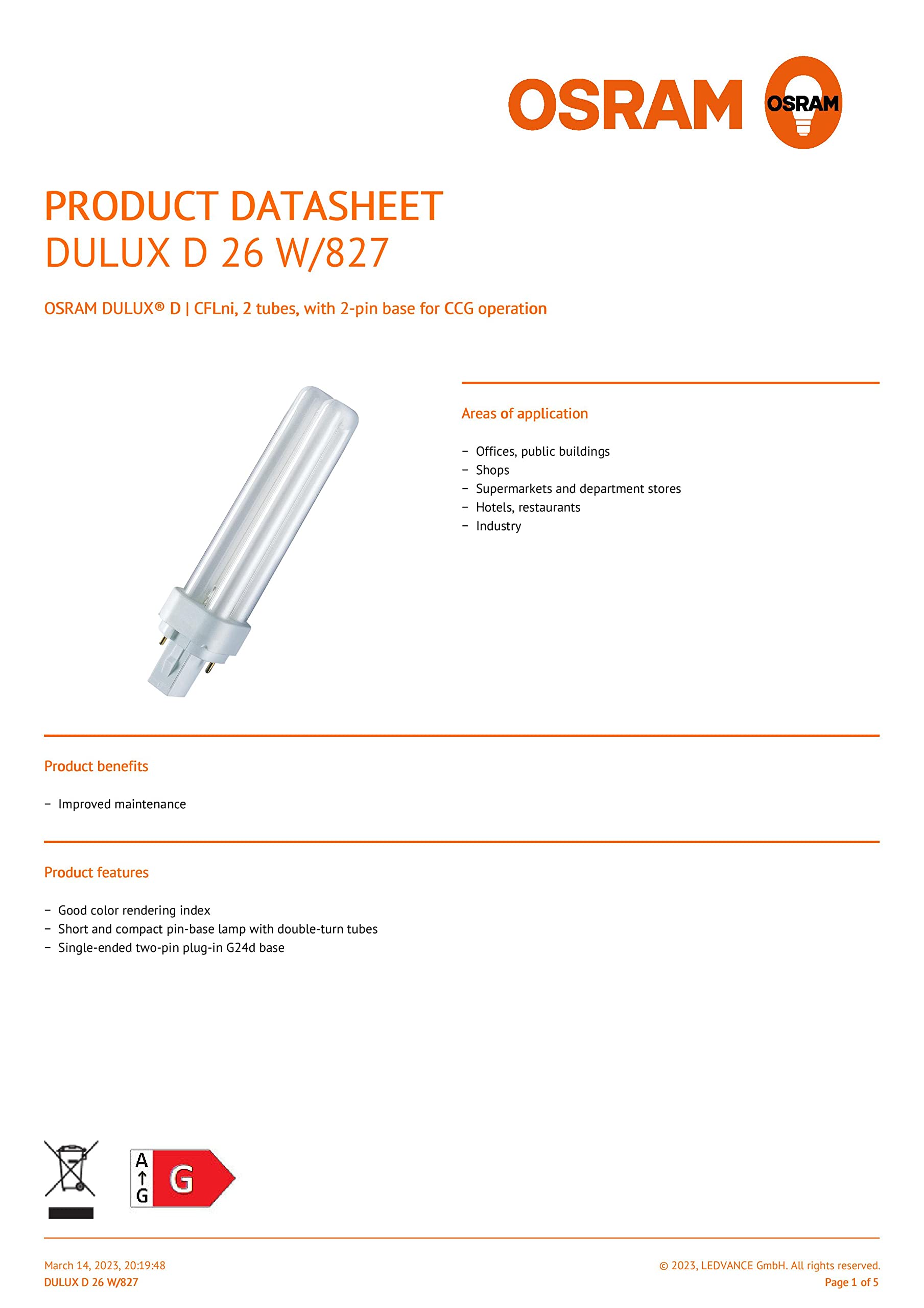 10 bombillas Dulux D, de Osram, 26 W, 827 840840 2P G24d-3