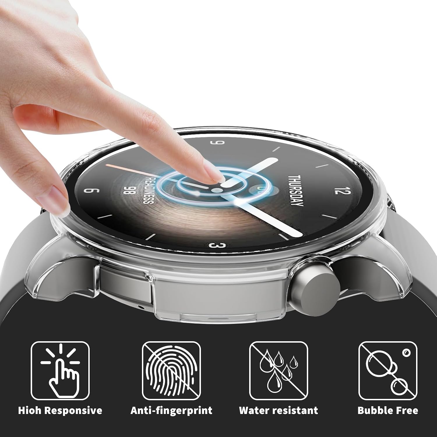 Rc-Z 2-Pack Screen Protector case for Amazfit Balance 2 Smart Watch, Hard PC Bumper Built-in Tempered Glass Film Face Cover Replacement Accessories for Women Men, Black
