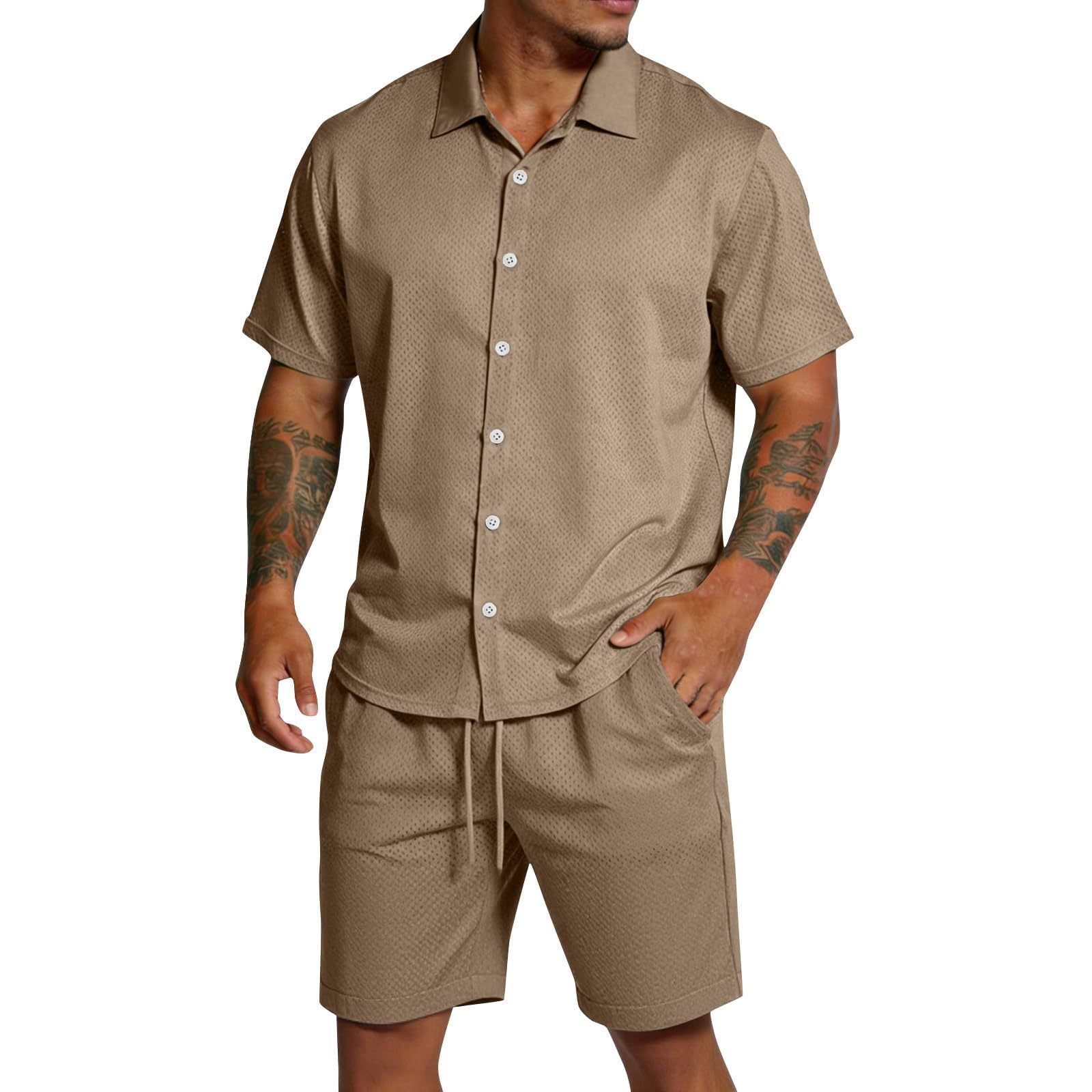 Ensemble homme short et manches courtes kaki taille 5XL décontracté - 6