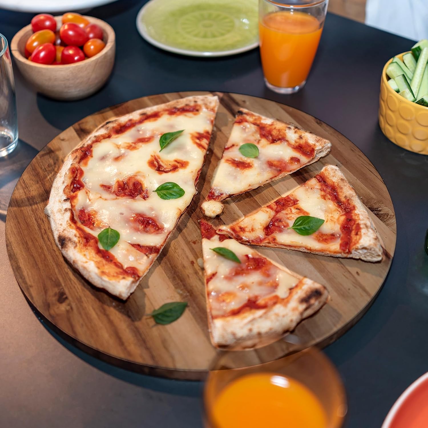 Patelai 6 Pack 14" Acacia Wooden Round Cutting Boards Bulk 0.6 Inch Thick Round Charcuterie Board Smooth Surface Multipurpose Chopping Serving Tray for Pizza Fruit Vegetables Bread