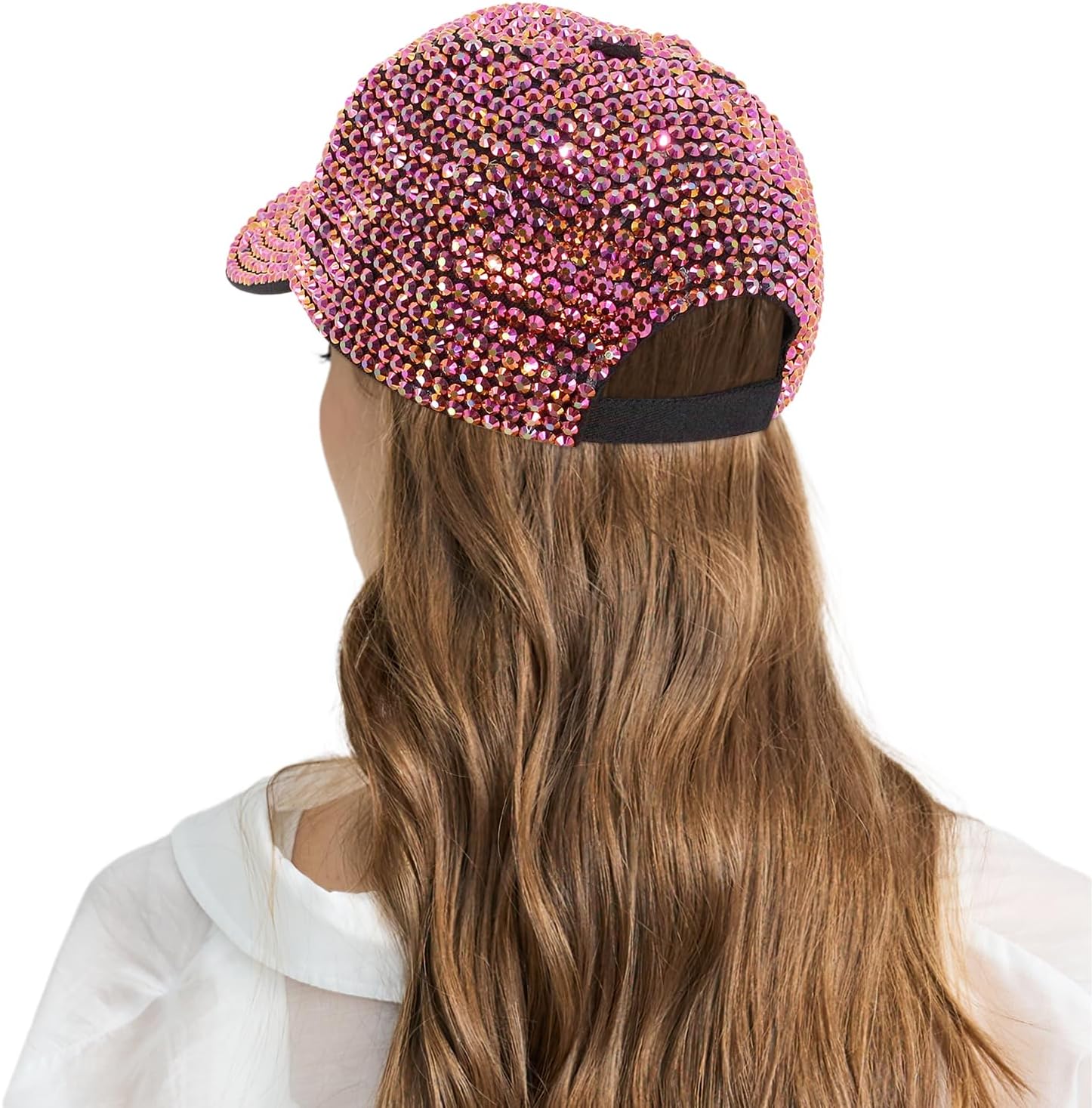 Haoohu Women's Full Sparkle Studded Rhinestone Baseball Cap Gem Bling Ponycap Adjustable Trucker Hat Outdoors Sun Cap