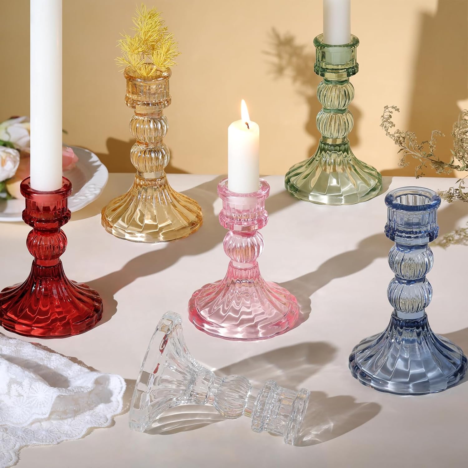 DARJEN 6Pcs Gold Candlestick Holders Set - 4" H & 5" H Striped Taper Candle Holders Bulk, Glass Candle Holders for Wedding, Festival, Party, Table Centerpiece, Gifts - Image 7