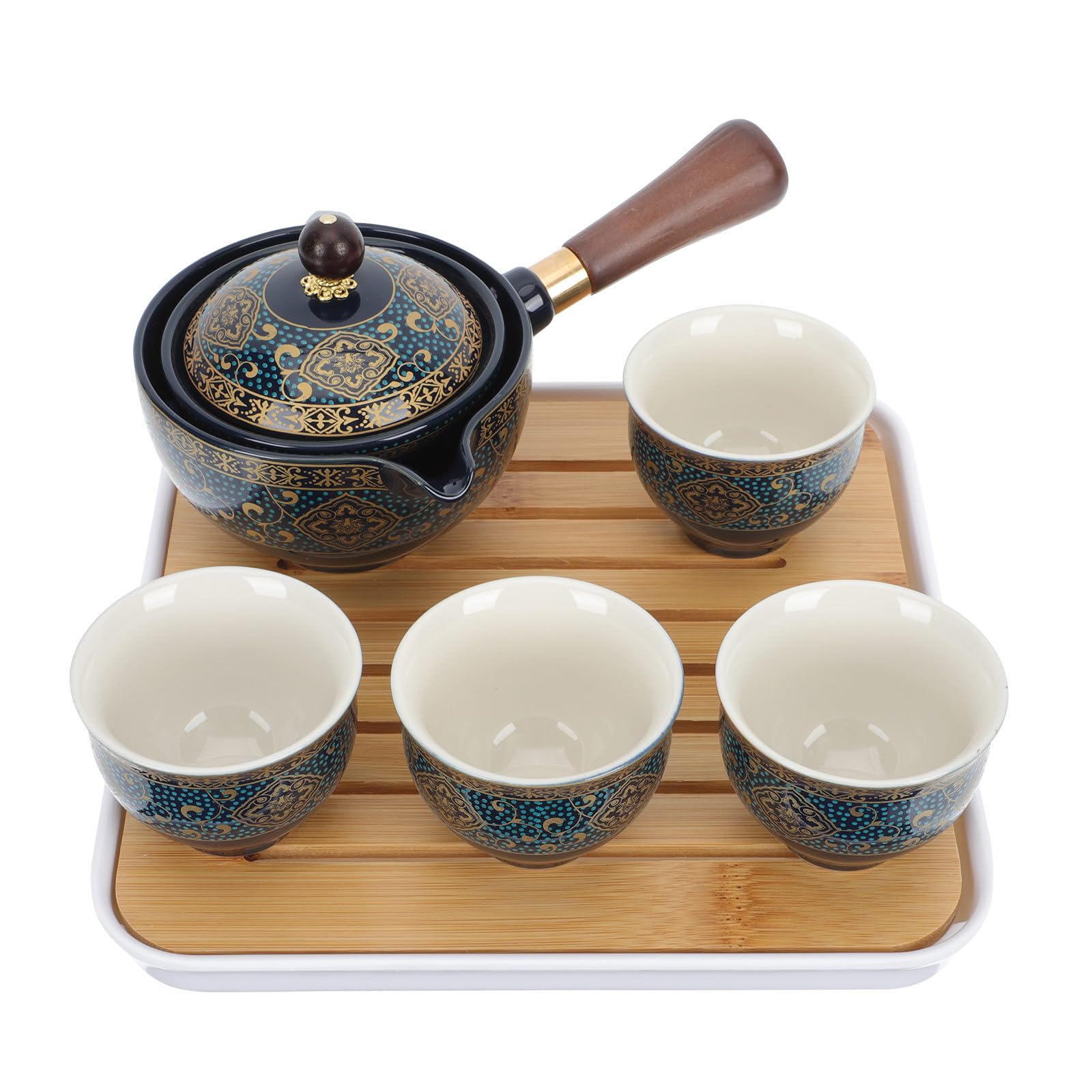 Service à thé céramique automatique compact avec tasse, couvercle et plateau