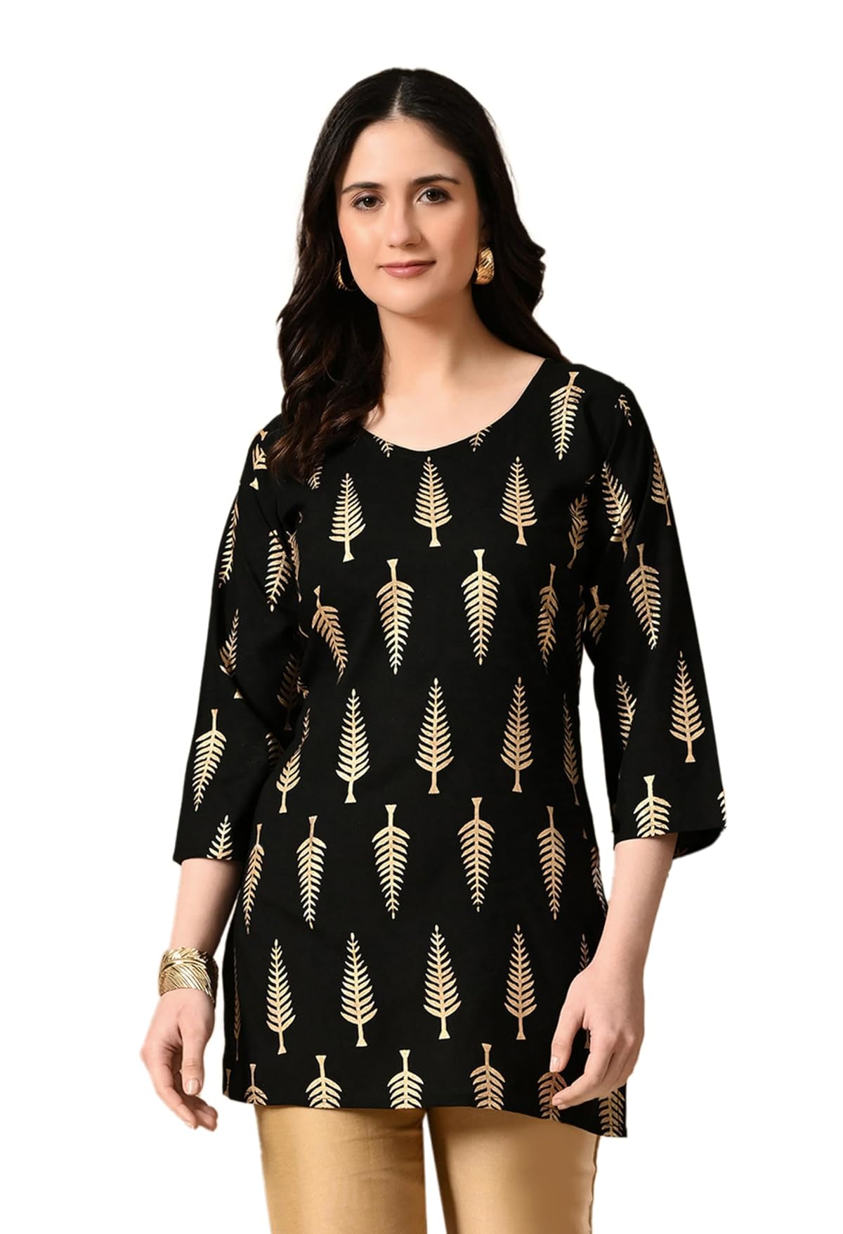 LIBOZA Short Kurti for Women for Jeans, Rayon Cotton Kurtis for Ladies, Gold