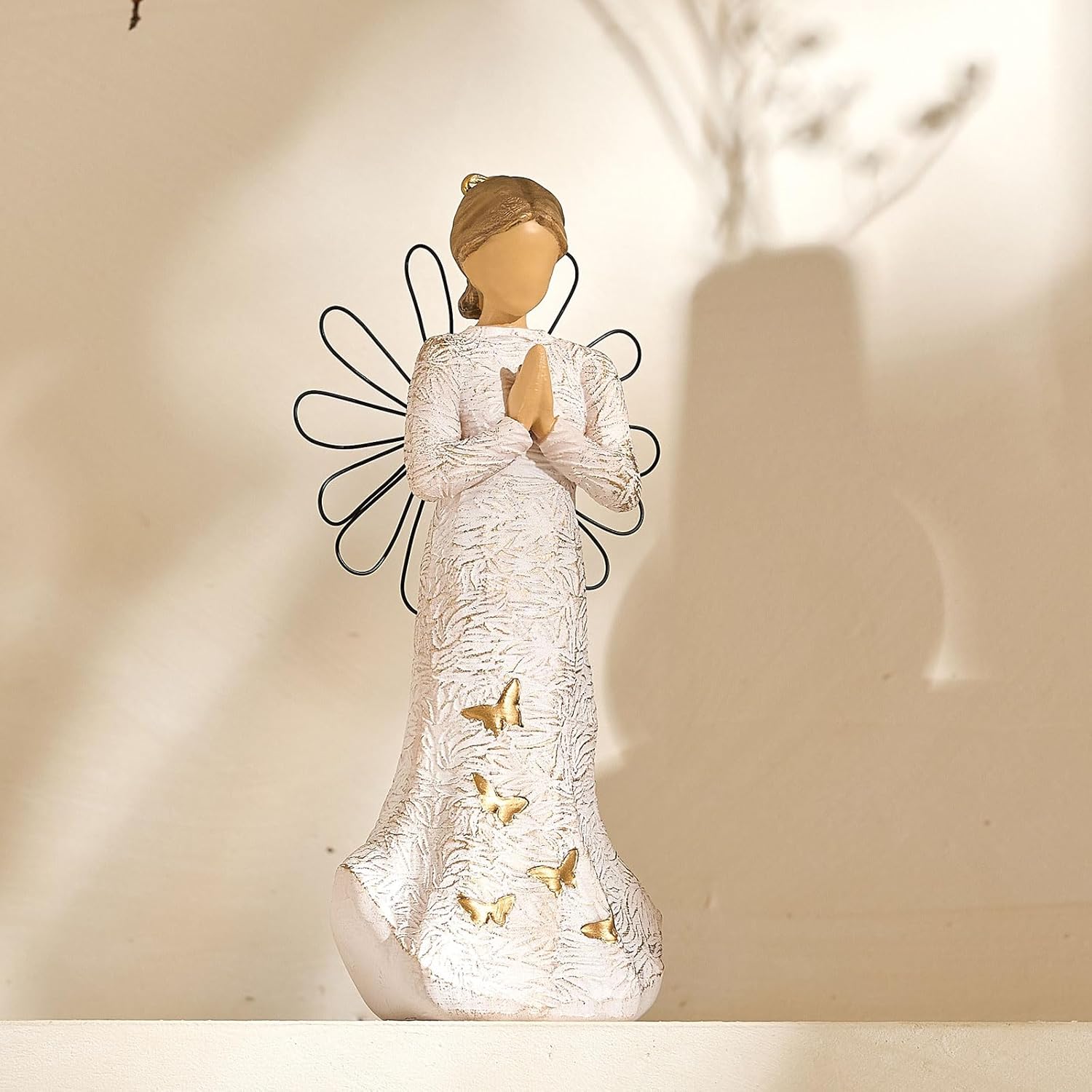 NAN ZAI NAN FANG Sympathy Angel Figurines for Loss of Loved Ones Angel Statues Home Decor Serenity Prayer Gifts for Women Resin Sculpted Hand-Painted Figure Bereavement Gift Praying Hands Statue - Image 5