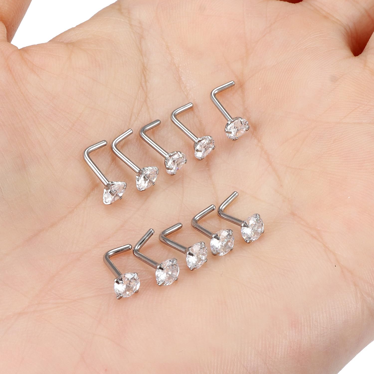 Cisyozi 18G Nose Rings Studs Hypoallergenic Nose Piercings 316L Surgical Steel Silver Nose Rings Set L Shaped Nose Nostril Piercing Jewelry for Women Men Diamond CZ 1.5mm 2mm 2.5mm 3mm 3.5mm 4mm