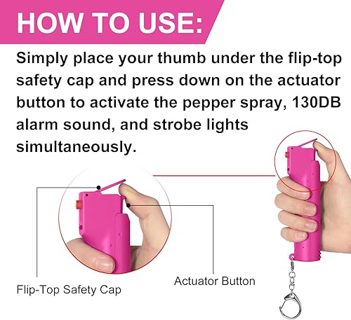 Miniatura 5 de PAPASAFETY Pepper Spray Personal Alarm 3-in-1 Self Defense Set, 130 dB Alarms & Red Led Lights, Max Strength Pepper Gel, One Button Trigger, 3X