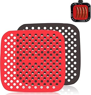 Silicone Air Fryer Liners Square, Non-Stick Air Fryer Liners, 8.5 Inch Reusable Silicone Air Fryer Mats, Air Fryer Accessories Heat Resistant Liner, for Air Fryer and Steaming Basket 2PCS
