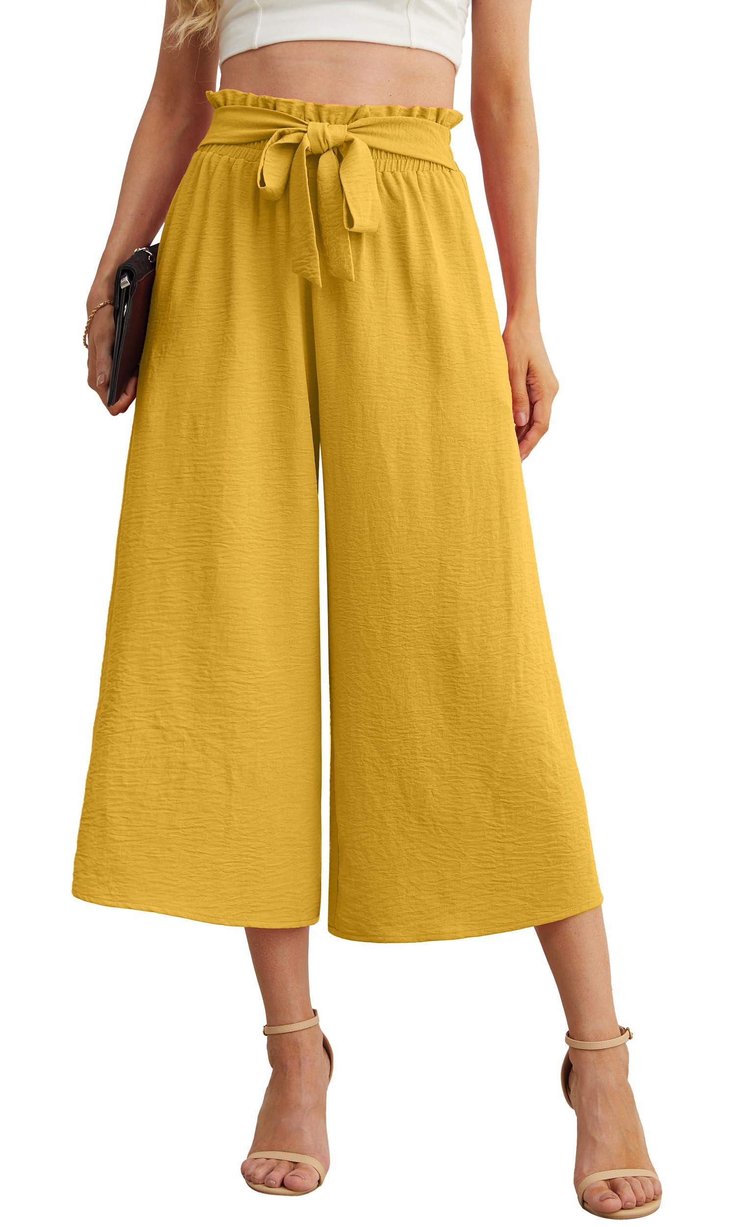 IWOLLENCE Women Flowy Loose Wide Leg Pant Summer Beach Casual Trousers high Waist Adjustable Knot Business Work Casual Pants
