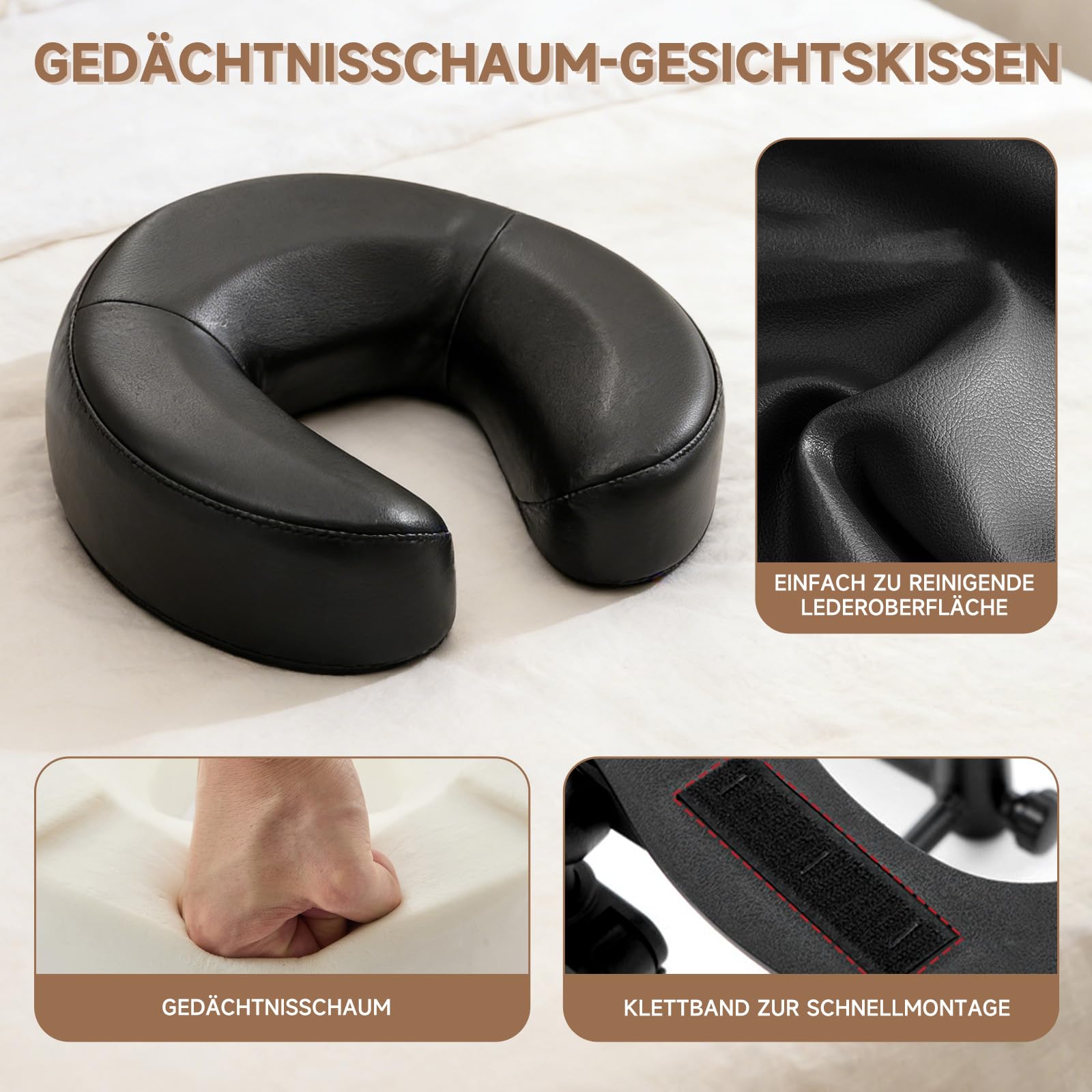 Massage Kopfstütze für Bett Höhe 14–45 cm, Ergonomische Massage-Kopfstütze & Massage-Kissen mit Gesichtsschlitz, kompatibel mit Massageliege, Massagetisch, Kosmetikliege, Kopf Massage Zubehör